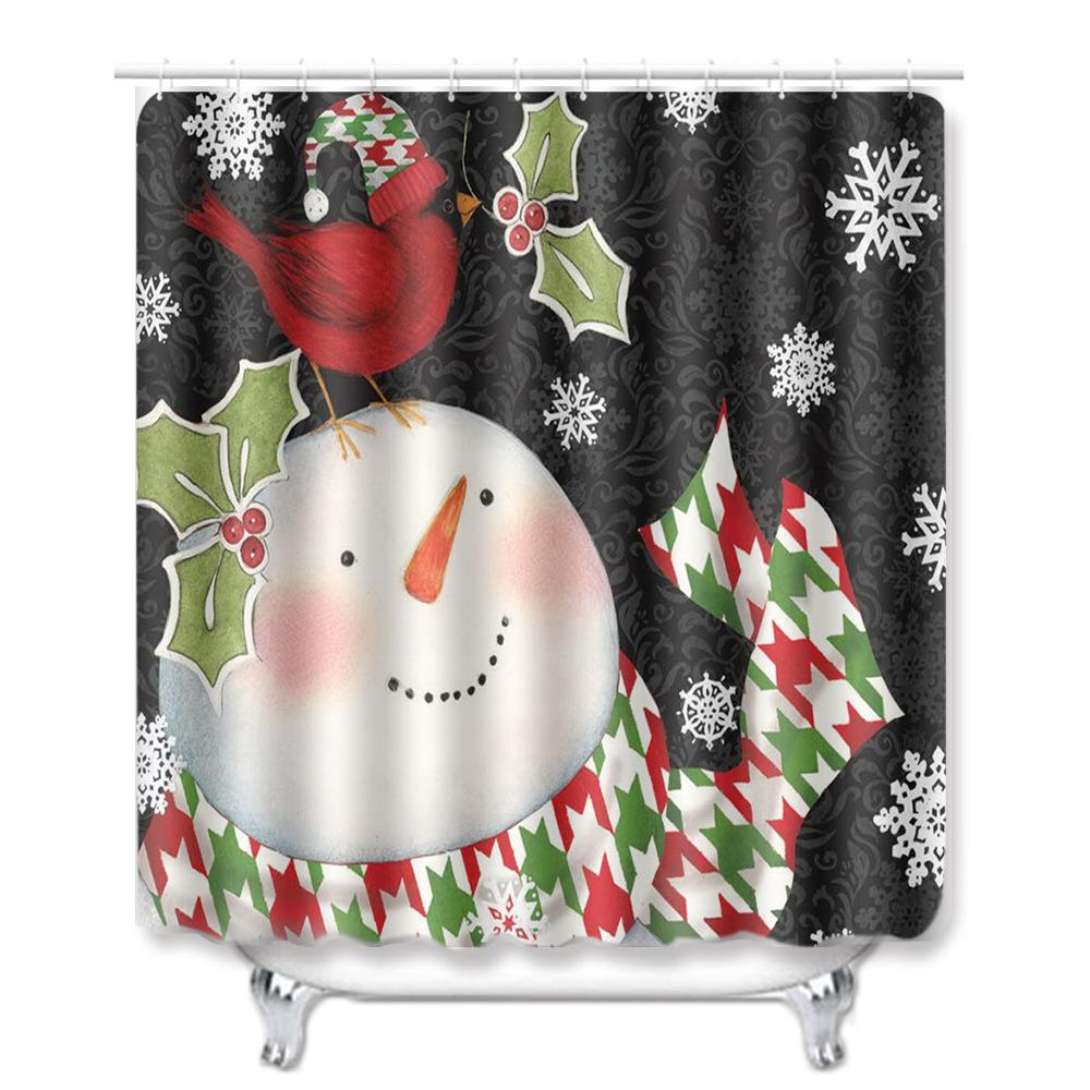 Christmas Shower Curtain Floor Mat Combination Four-Piece Set Bathroom Non-Slip Mat Toilet Absorbent Door Mat Carpet