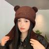 Nuovo cappello lavorato a maglia in lana con orsetto, autunno e inverno, cappello caldo a pullover, protezione per le orecchie fredde all'aperto per bambini, cappello Lei Feng