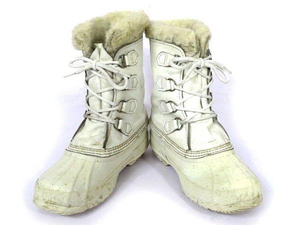 Vintage Made In Canada / SOREL Leather Snow Boots White /WOS8 / 24.5-25.0cm/(USED)