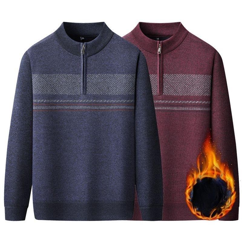 Men's Half-zipper Lapel Sweater Autumn and Winter Thickened Thermal Top Long Sleeves Men Half Zip Stand Collar Fleece Lined Sweater