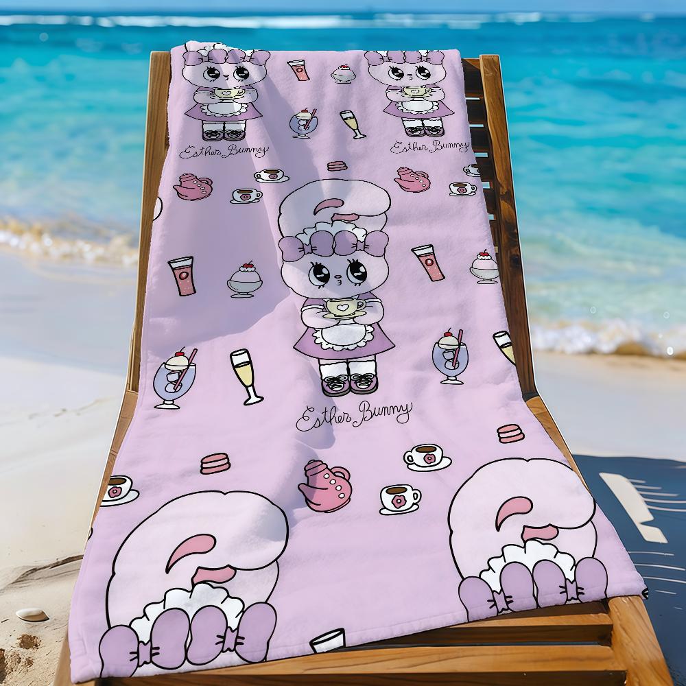 Cartoon Pink E-Esther-S Bunny Cute Rabbit Towel Sports Quick Dry Travel Camping Gear Sandproof Soft Light Large Beach Towel