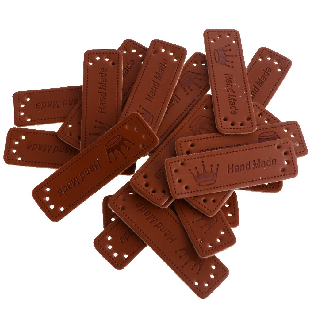 20 Pcs PU Leather Labels Handmade Embossed Tags DIY Sewing Embellishments Craft