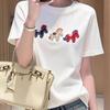 Damen Rundhals Kurzarm T-Shirt Lockerer Schnitt Cartoon Pferd Aufdruck Baumwolle T-Shirt Pendler Sommer Tägliches Oberteil