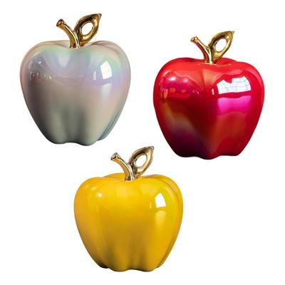 Elegant Fruit Statue Glazed Ceramic Apple Figurine Modern Sculpture Decoration for Desk Cabinet Bedroom Office