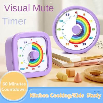 60 Minutes Visual Timer Round/Square Ultra Silent Countdown Alarm Clock Self-discipline Visualization Kitchen Timer