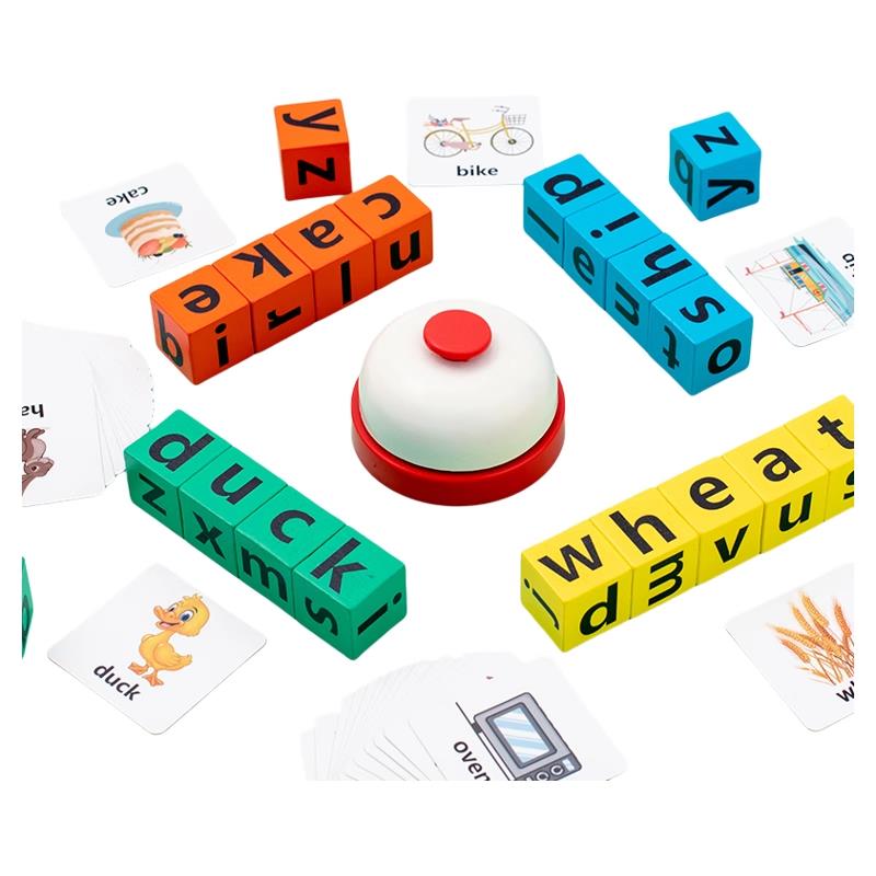 Carte Anglaise pour Enfants Montessori Blocs de Construction en Bois Lettres Anglaises Interaction Parent-Enfant Bataille d'Orthographe Jeux de Bureau