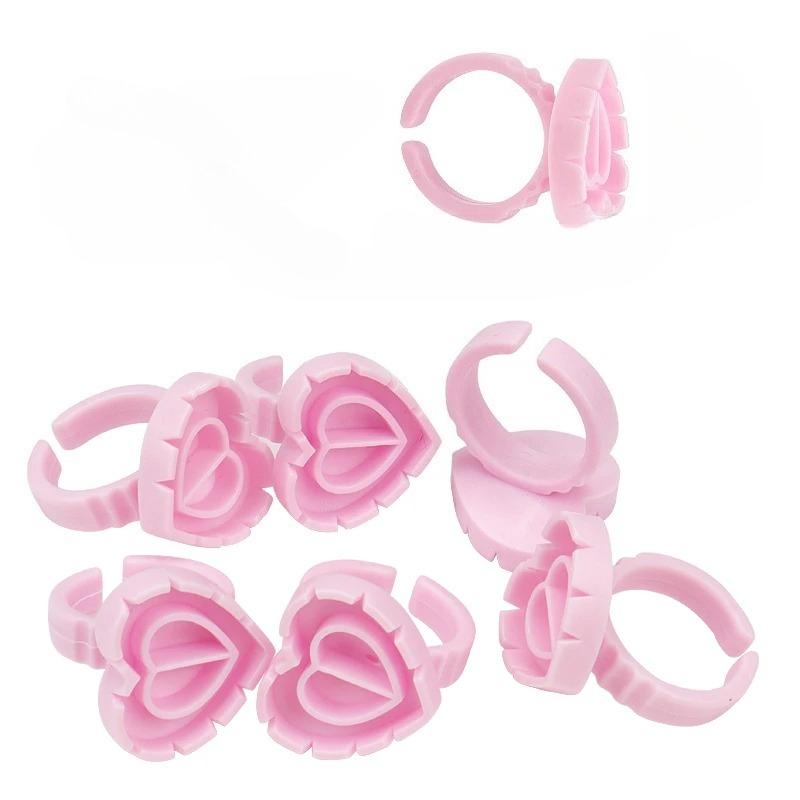 100 PCS Disposable Heart-shaped Plastic Glue Ring Cup Eyelash Extension Tattoo Pigment Holder Pallet Lash Makeup Supplies Tools