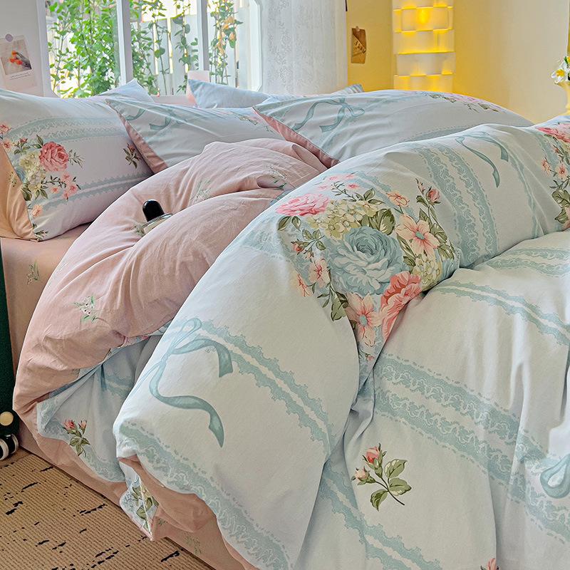 Vierteiliges Set aus reinem Baumwollbett, Baumwollbettwäsche, Bettbezug, Bettlaken, dreiteiliges Schlafsaalset