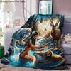 Wolf Woman Deer Animal Picture Flannel Throw Blanket for Cozy Living Room Custom Printed Home Textiles Fashion Warm Blankets