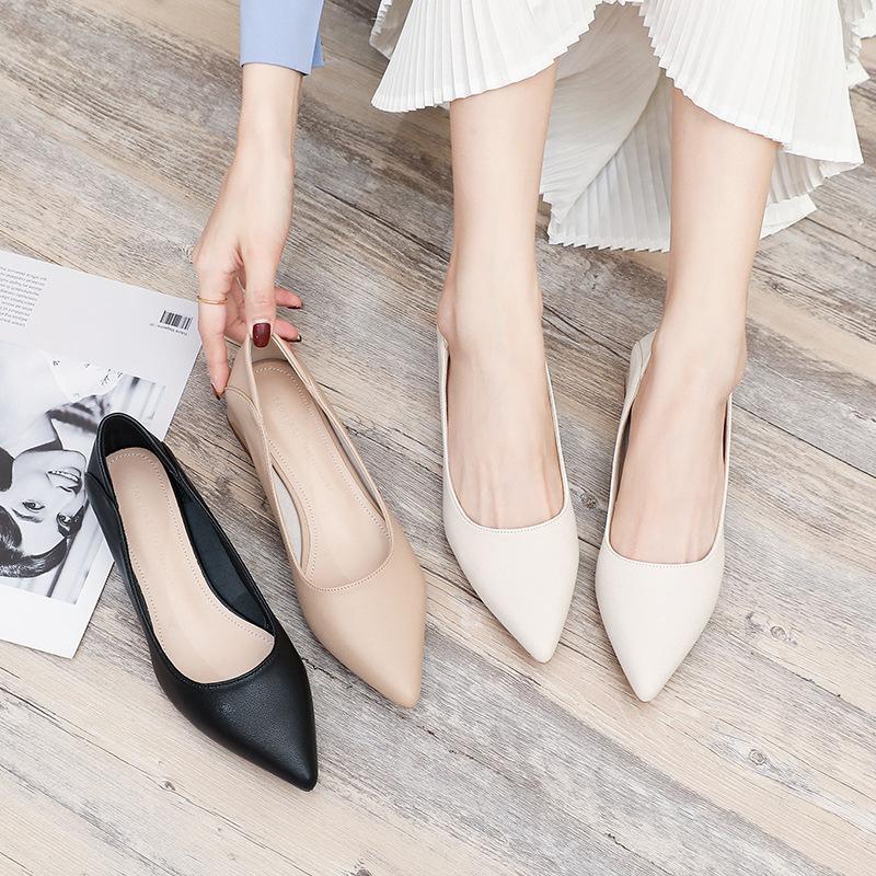 Thick Heel Low Heel Single Shoes Women's Spring and Autumn Style Temperament Pointed Work Shoes Are Not Tired Feet Shallow Mouth Middle Heel Commuting