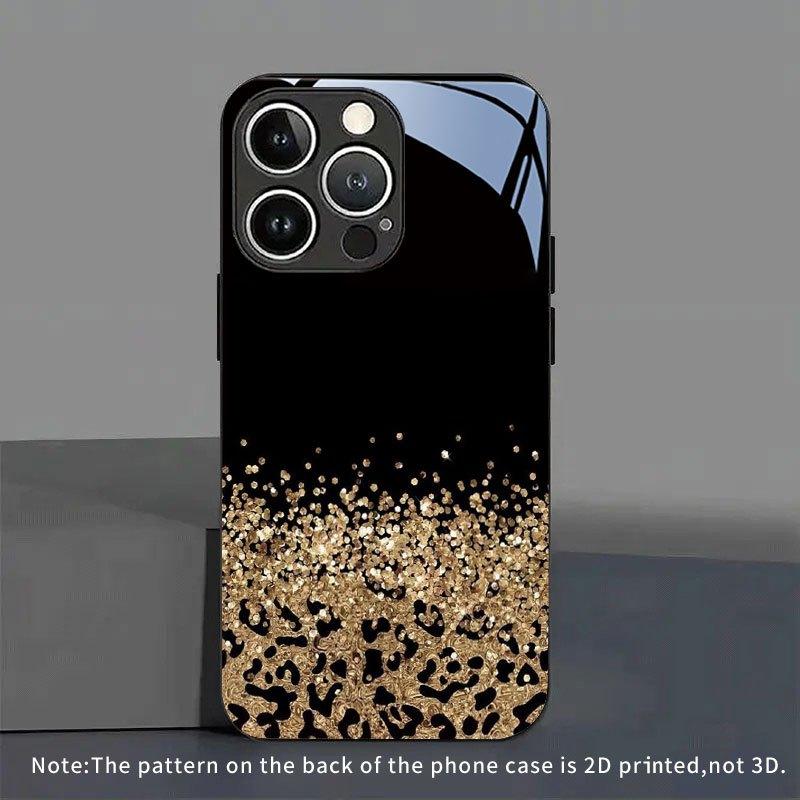 Leopard print glitter tempered glass phone case suitable for iPhone 17 16 15 14 13 12 11 Pro Max Plus anti drop and shockproof
