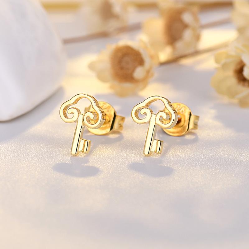 Korean-Style Red Star & Moon Earrings with Chinese Knot, S925 Silver Needle