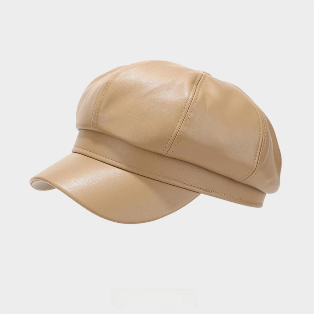 PU Leather Newsboy Cap Solid Color Peaked Cap Creative Gift Beret Hat  Cold Weather Use