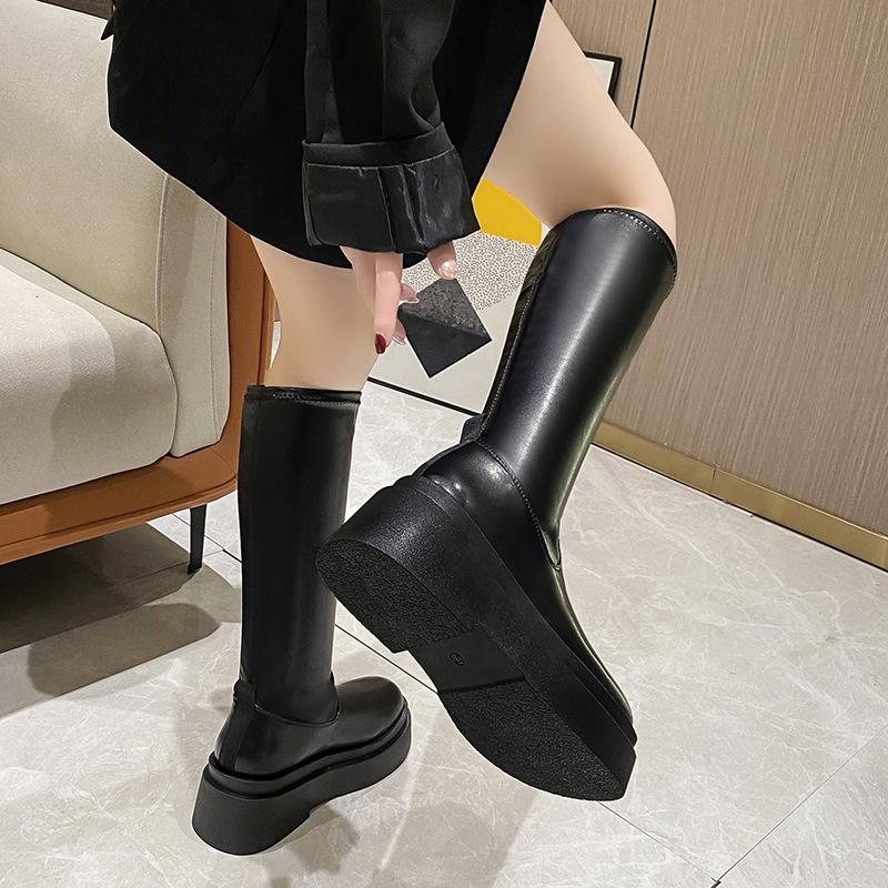 Internet celebrities with the same knee high knight boots women 2025 new thick sole elastic thin boots high heel fashion boots