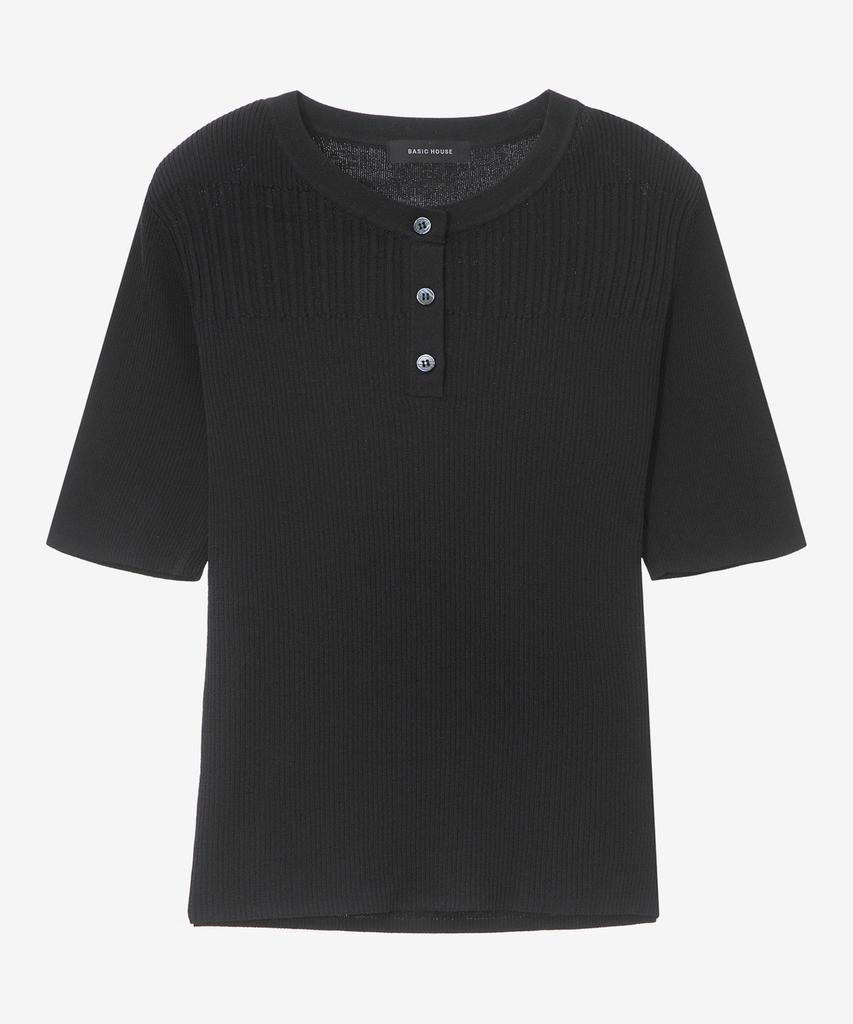 BASIC HOUSE Women'S Rayon Rib Knit Short Sleeve Sweater Black Lzkt3204