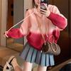 Autumn and Winter New Tie-dye Gradual Change of Color Soft Waxy Hooded Outer Wear Knitted Cardigan Women Loose Lazy Sweater Jacket Top