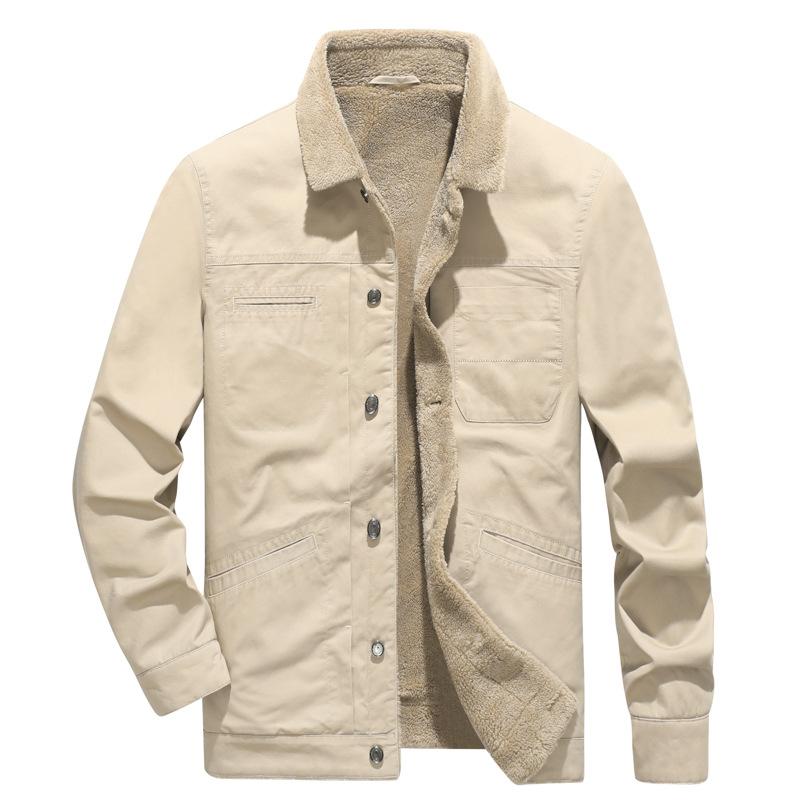 Winter Cotton Coat, Single-breasted, Middle-aged and Elderly Fit, Casual Plus Velvet, Washed Cotton Jacket, Men's Multi-pocket Cotton Coat