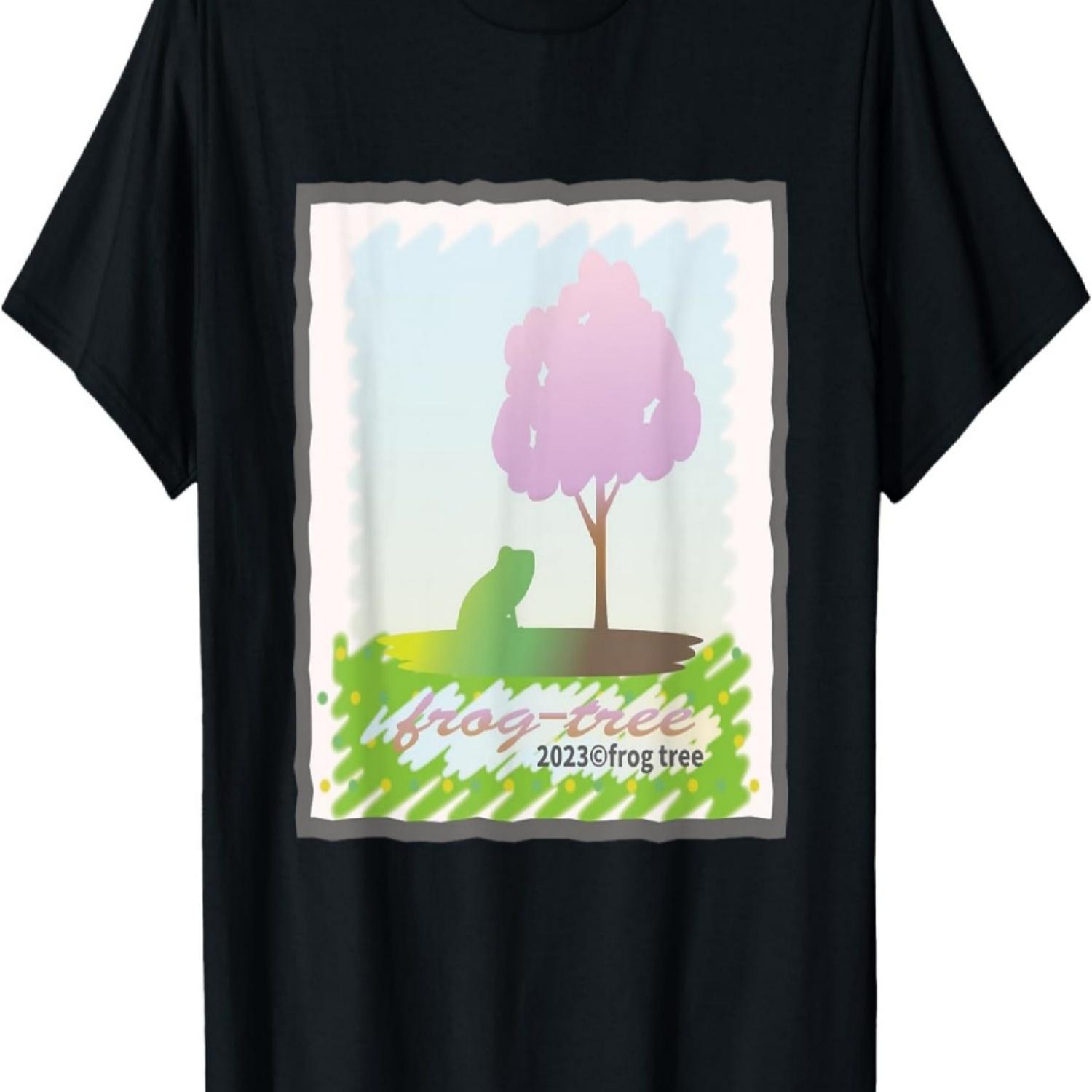 

frog tree silhouette spring cherry blossom T-Shirt S чёрный