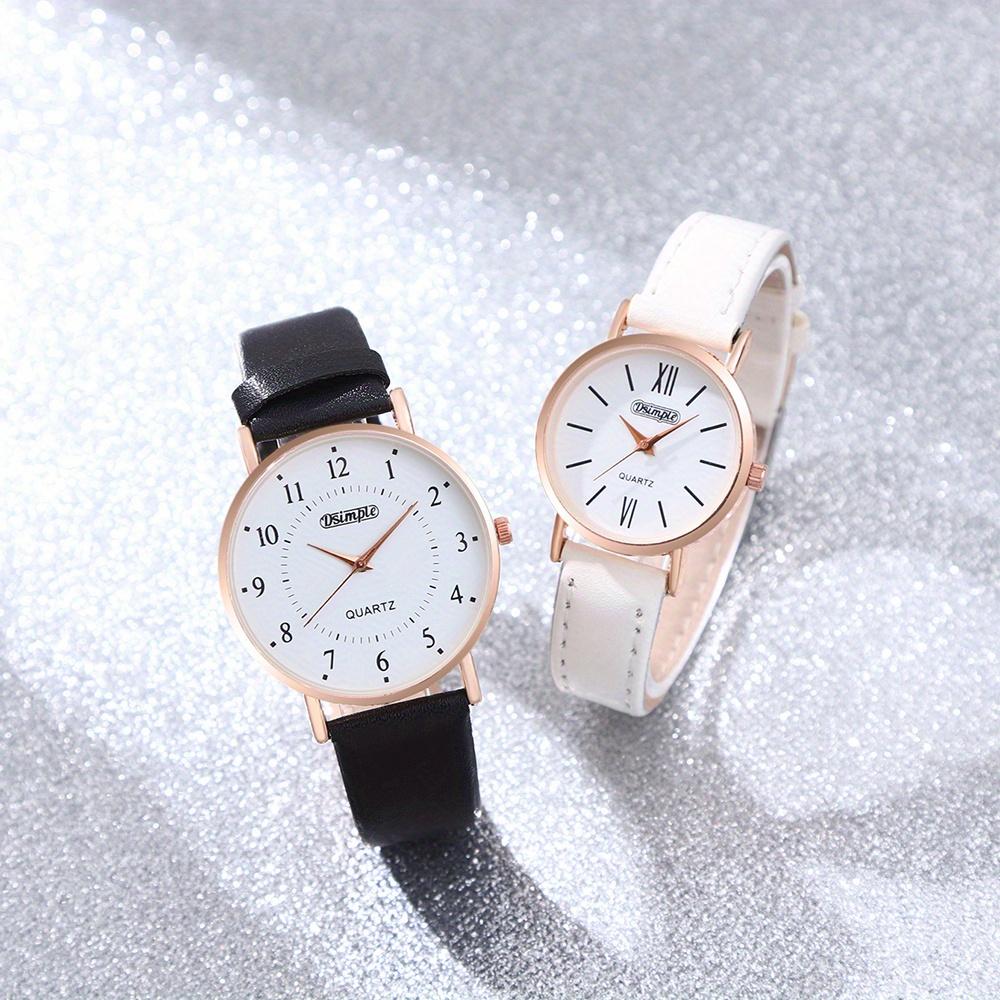 2pcs/set Couple Elegant Watch Set Black and White Dial PU Leather Strap Rose Golden Case Simple Watch | Couple Watches | Gifts