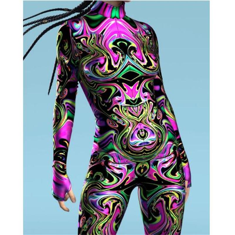 New Halloween Party Abstract Geometry 3D Print Women Sexy Skinny Jumpsuit Carnival Cosplay Costumes Fancy Bodysuit 2024