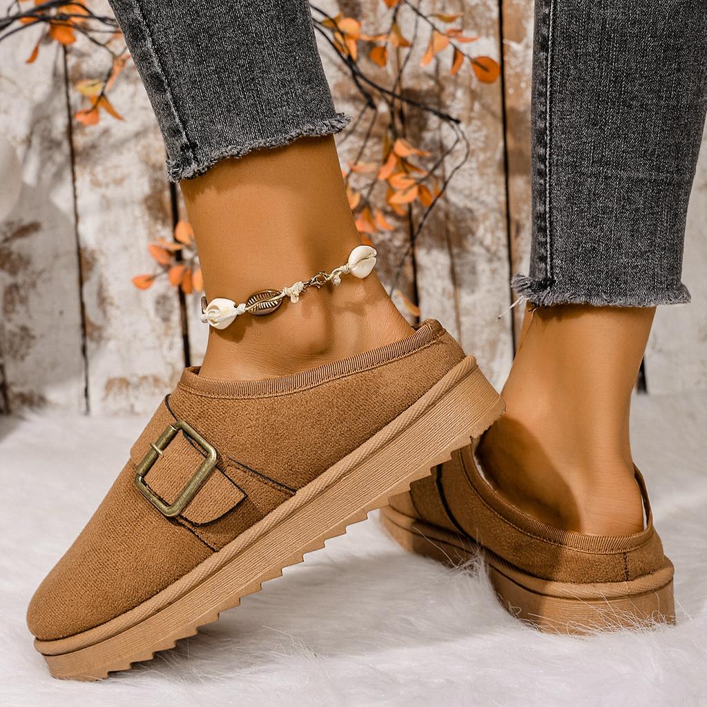 Snow Boots Women Winter Cashmere Warm Thick Soles Without Heel-covered Hair Half Slipper Cotton Shoes Cashmere Warm Boots