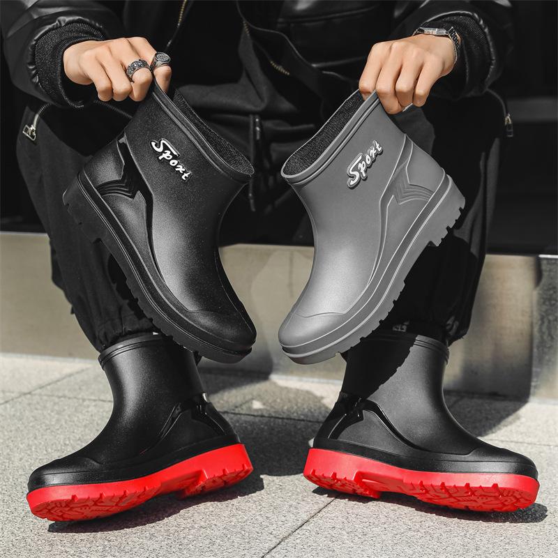 Men's Rain Shoes Short Non-slip Closed Rain Boots Velvet Water Boots Kitchen Work Water Shoes Short Rubber Shoes