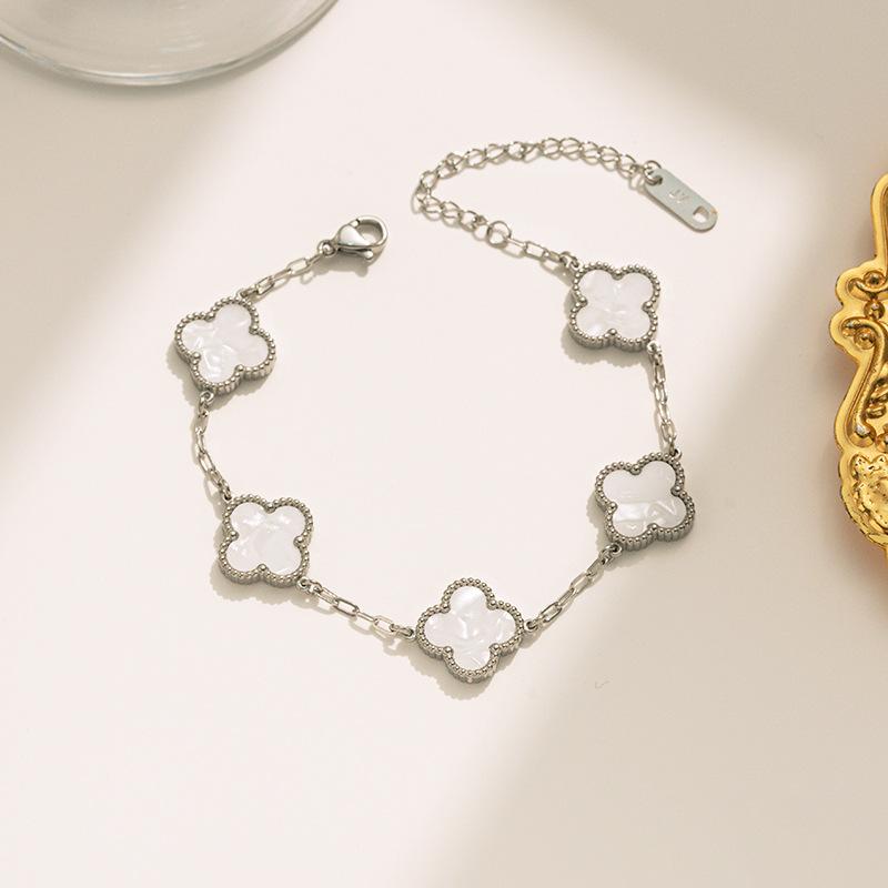 High-end Fashion Titanium Steel Double-sided Four-leaf Clover Bracelet for Women Elegant Style Bracelet