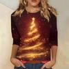 Women's Fashionable Casual Three Quarter Sleeve Christmas Printed Collar Pullover Top