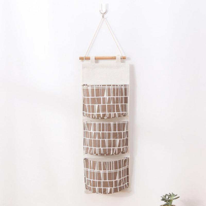 Cotton and Linen Multi-layer 3-cell Storage Bag Wall Storage Bag Cloth Hanging Bag Behind The Dormitory Door Hanging Bag