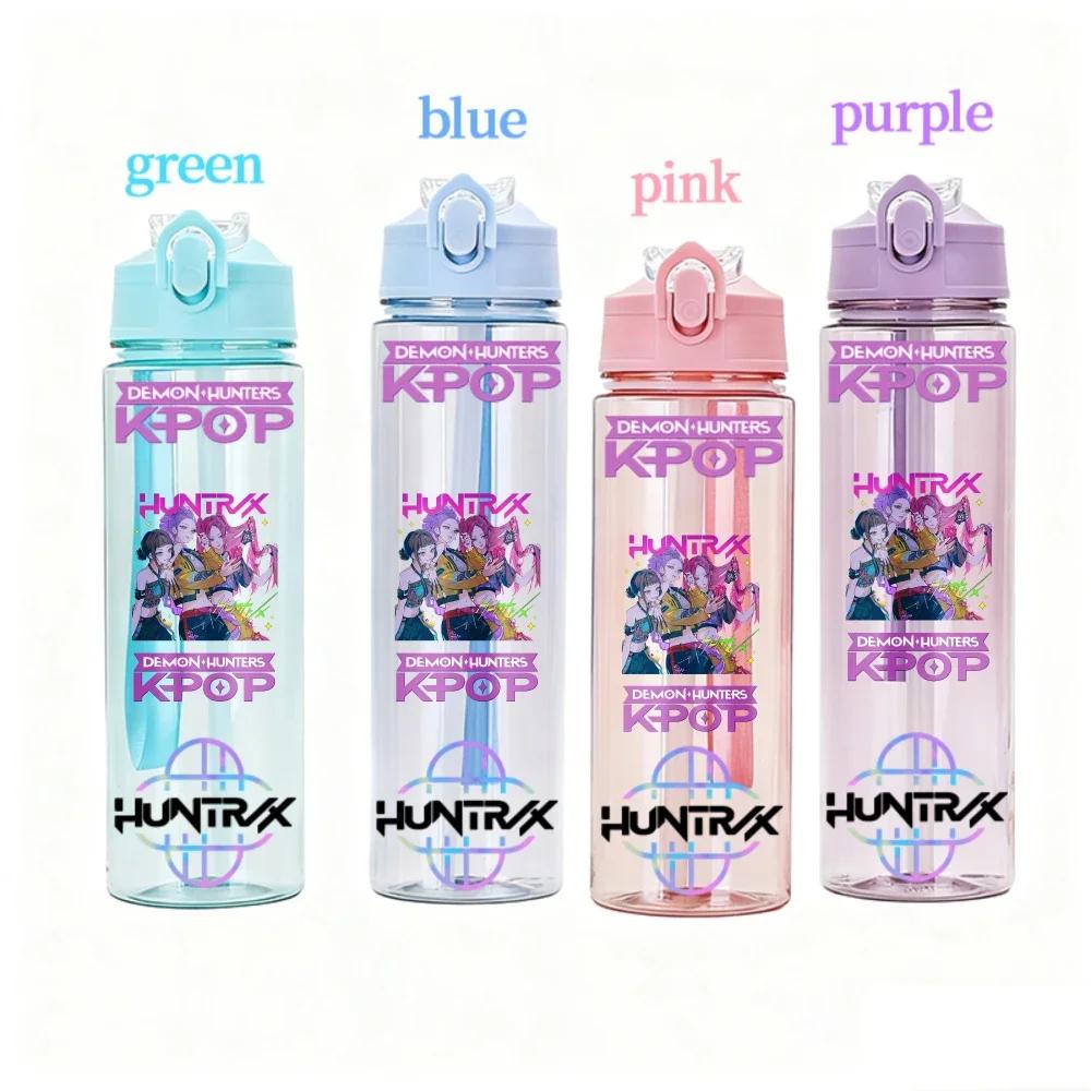 800ML KPOP Demon Hunters Transparent Water Cup Leakproof Shatterproof Anime Fashion Portable Sports Cup designed for Boys and Girls Present