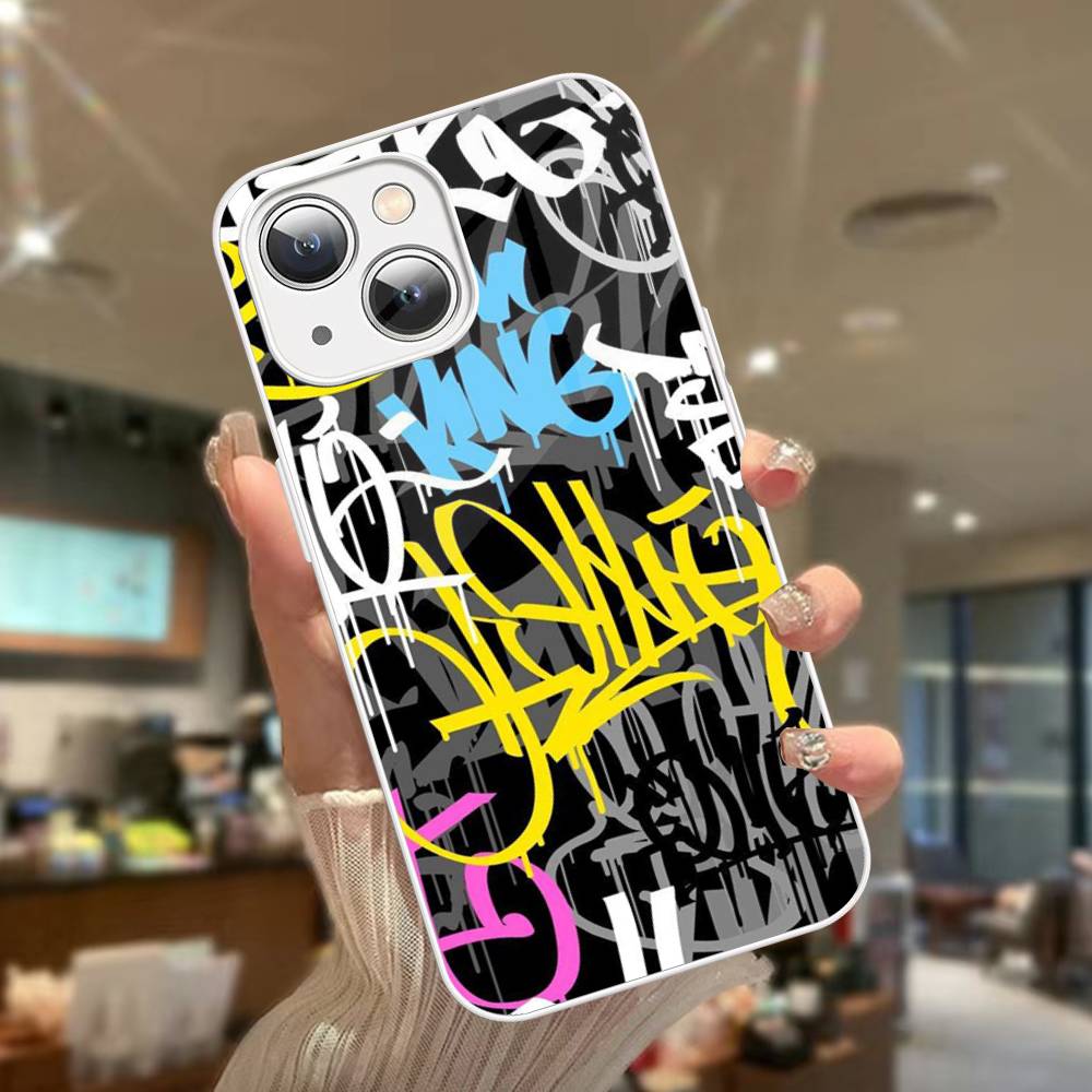 Cool Black Graffiti For iPhone 14 13 12 Mini 11 Pro XS Max X XR 14 Plus Tempered Glass Cover