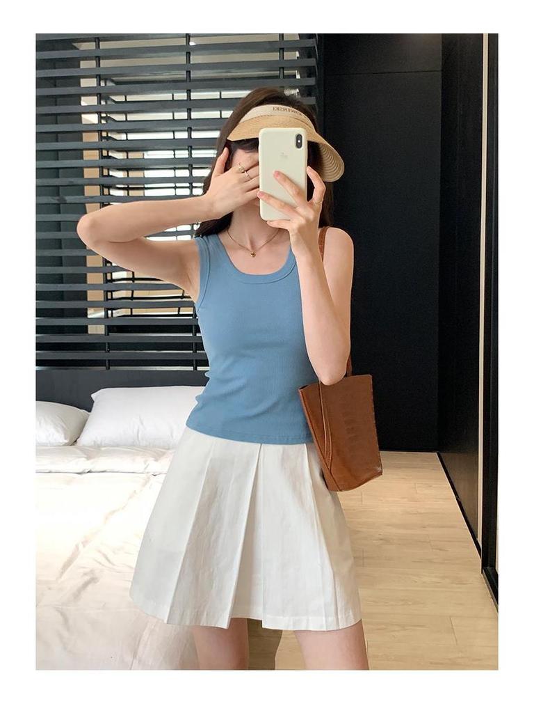 Women's Multicolored Ribbed Tank Top with Chest Pads – Versatile, Comfortable, and Slimming