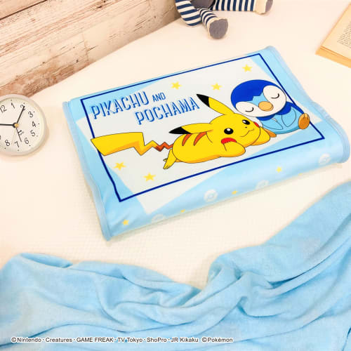 MORIPiLO Kids' Low-Profile Pillow, Pok?mon Pikachu and Piplup Junior Soft Memory Foam Pillow, Blue, 35x25x5cm, Skin-Friendly Microfabric, Washable, wi