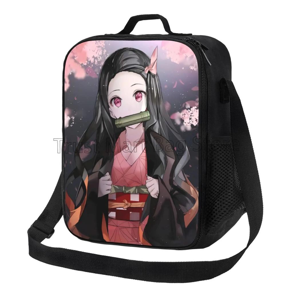 Anime Nezuko Isolierte Lunchbox Kühltasche Reise Tragbare Aufbewahrungstaschen Mädchen Wiederverwendbar Auslaufsicher Multifunktional Bento