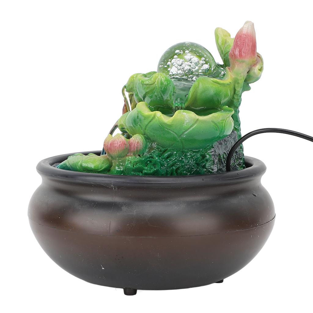 USB Tischbrunnen Einstellbarer Durchfluss Harz Koi Brunnen Ornament Kunsthandwerk mit LED-Leuchten für Zuhause