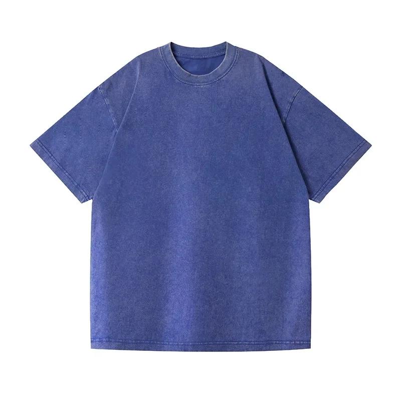 Summer Oversize Men's Cotton T-Shirt Heavyweight Wax Dyeing Washed Outdoor Style Short Sleeve Crew Neck Tops