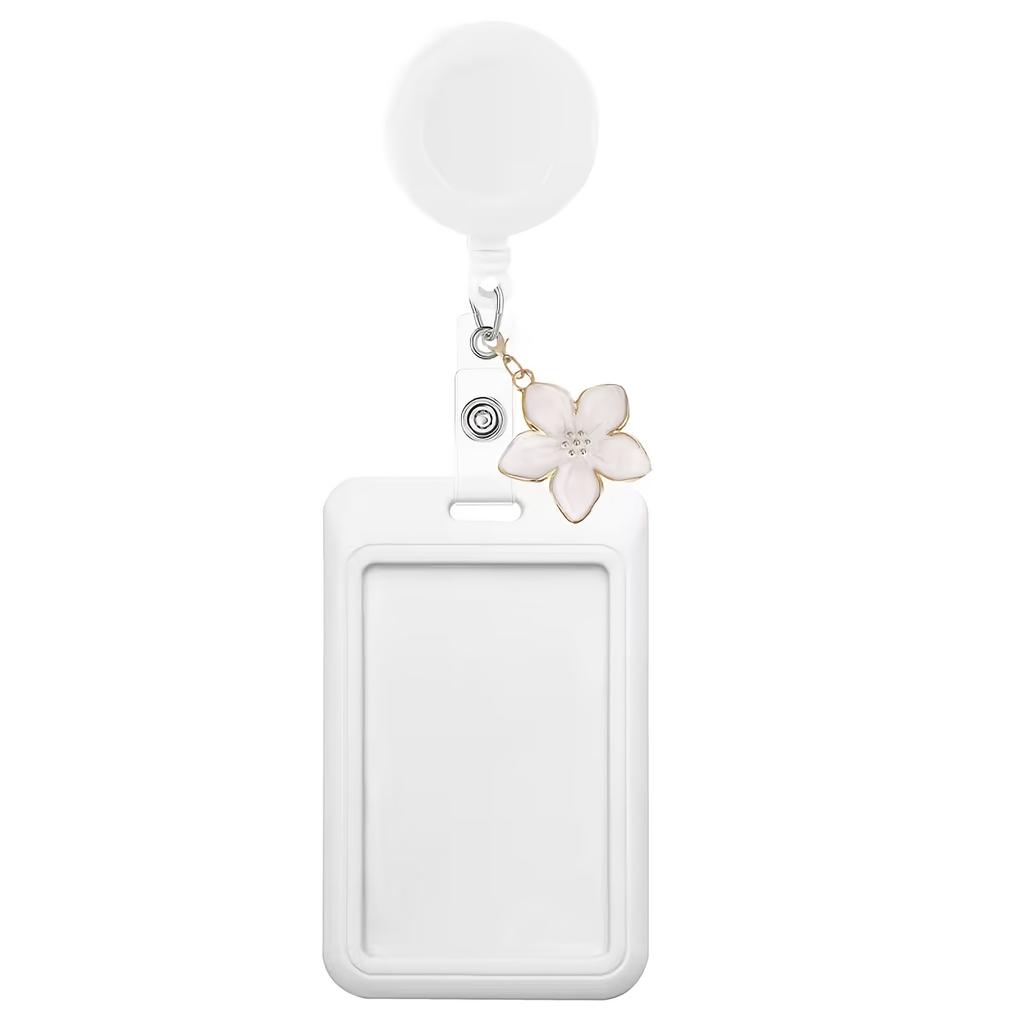 1pc Colorful Sliding Id Badge Holder Retractable Flower Charm Credit Pass Doctor Nurse Teacher Office Worker Daily Accessory