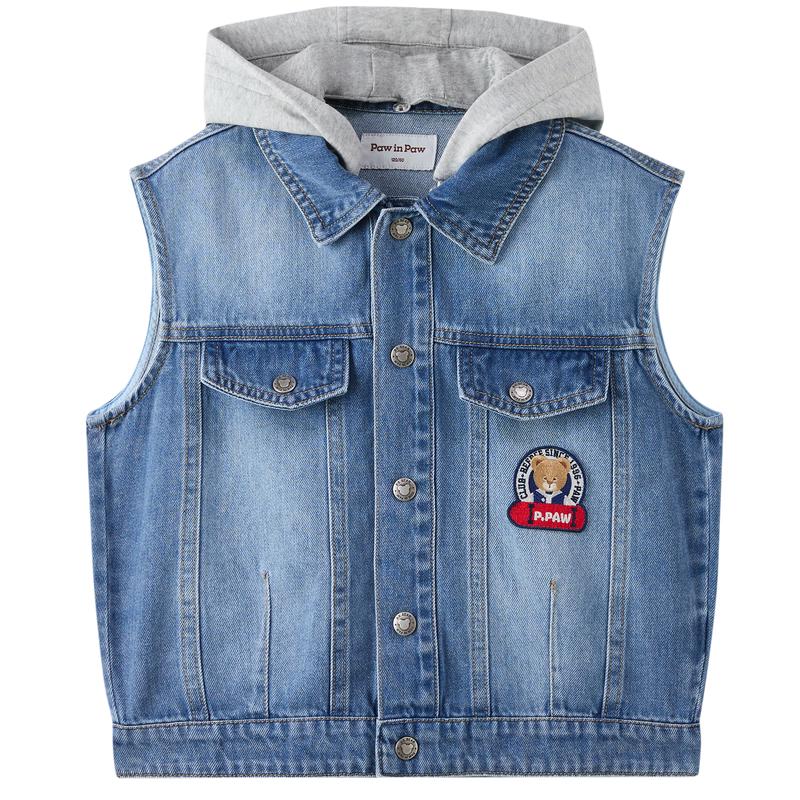 PawinPaw Boys  Cartoon Bear Denim Hooded Vest 110