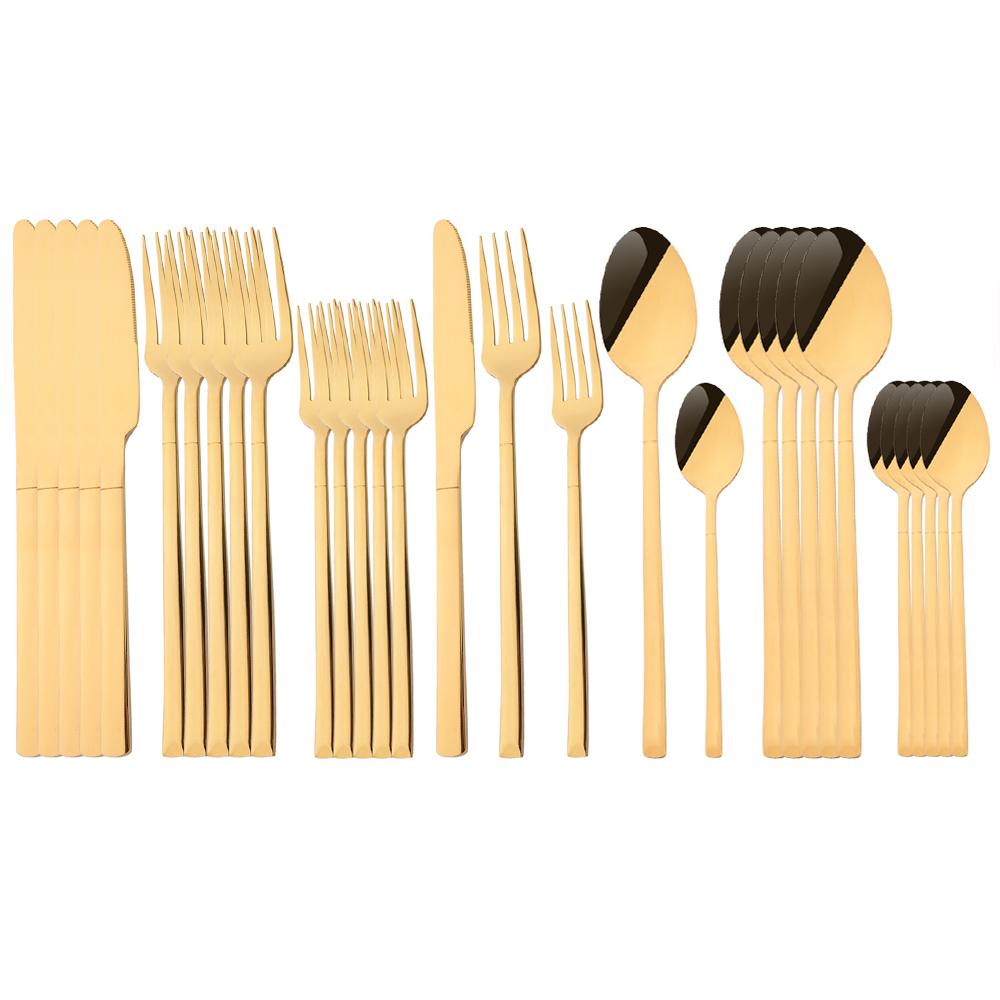 

30 предметов столовой посуды, зеркальный набор столовых приборов из нержавеющей стали, радужный нож, вилка, ложка, столовое серебро, кухонная праздничная посуда для ужина золотой