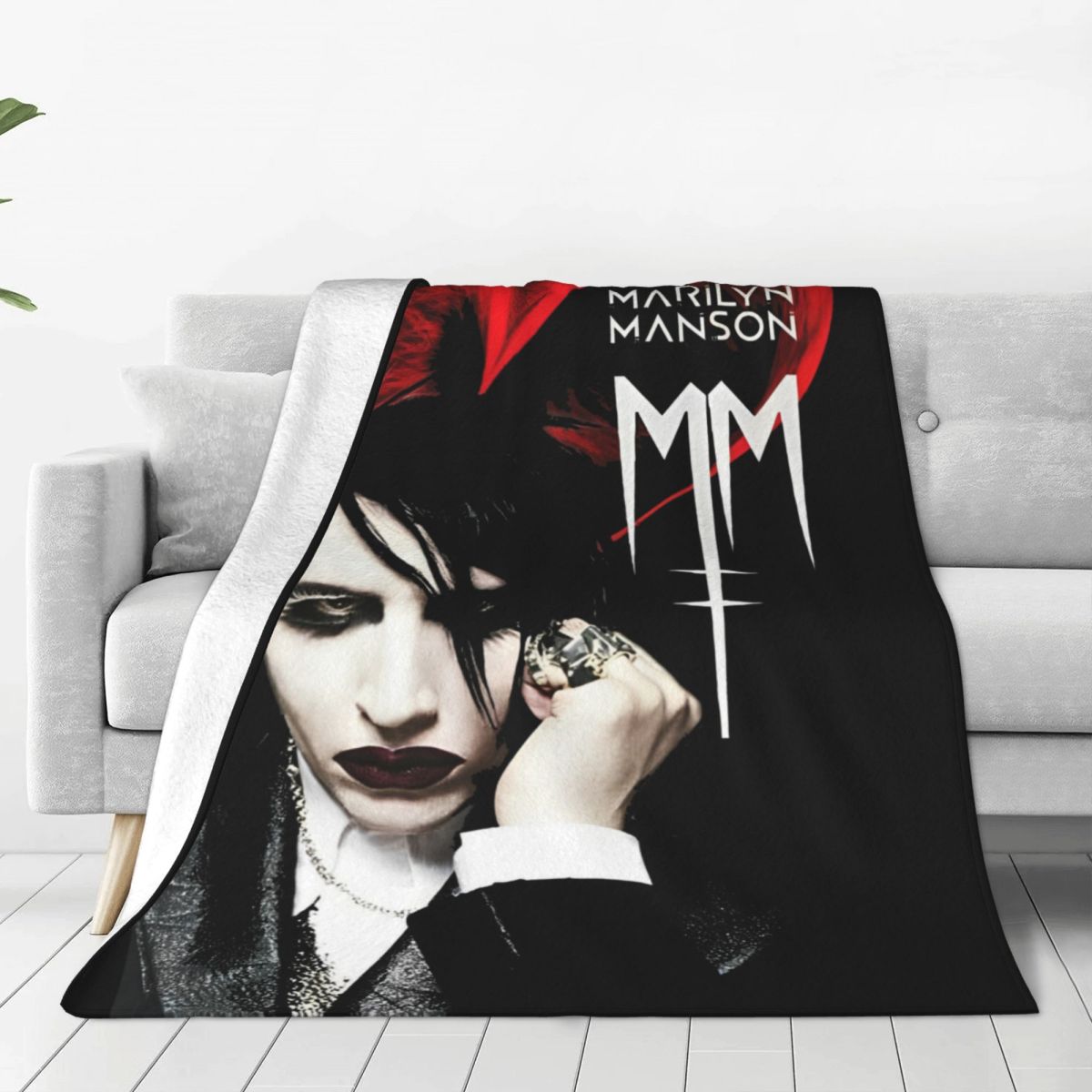 Comfort Marilyn Manson Gothic Singer Blanket Accessories Bed Decorative Throw Blanket Ultra-Soft Flannel for Couch 75X95CM