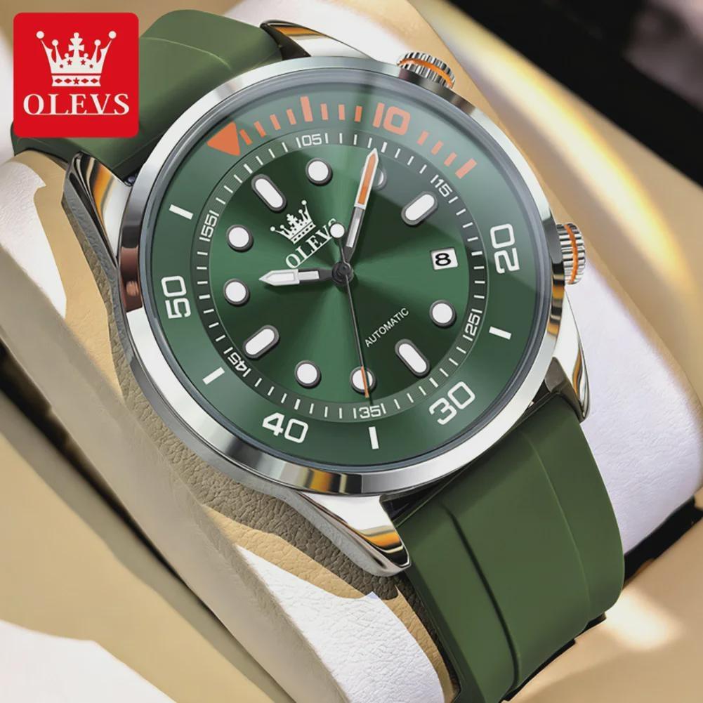 OLEVS Orologi Automatici da Uomo Lusso Top Brand Serie Subacquea Ghost Verde Cinturino in Silicone Orologio Meccanico Originale