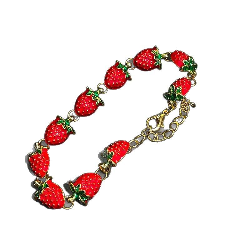 Korean Style Red Strawberry Splicing Bracelet, Girly Cute Sweet Fresh Premium Spring Summer Jewelry Accessories