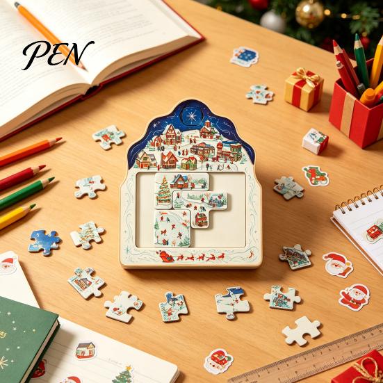 Holiday Desktop Decorations Christmas Puzzle Advent Calendar, Wooden Countdown Commemorative Gifts Xmas Ornament for Home Table Mantel Decor Calendar