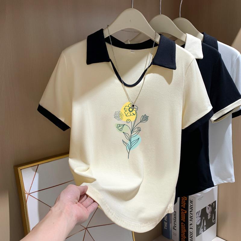 

Шикарная женская футболка-поло больших размеров с V-образным вырезом и коротким рукавом - Стройнящая, скрывающая живот, европейский стиль для лета 2XL [for 120-130 kg]