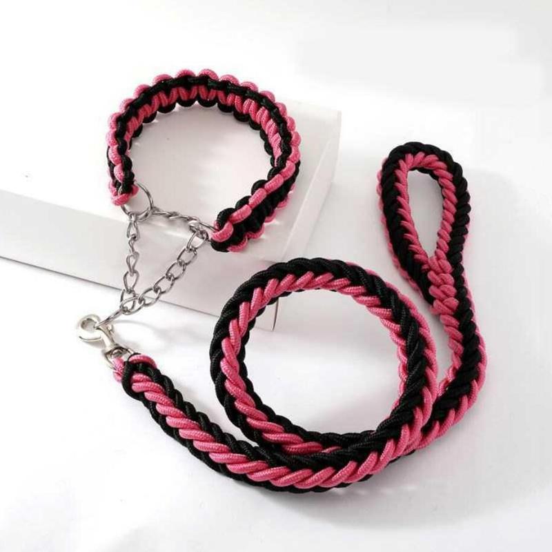 Coleira resistente para cães de estimação, conjunto ajustável de obediência p, corrente, nylon, cinta de chumbo, corda para cães médios e grandes