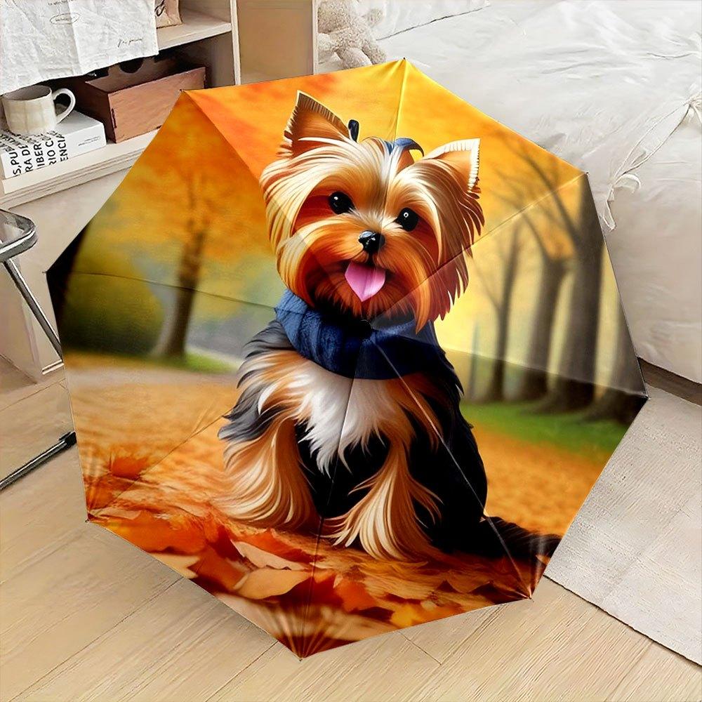 

Yorkshire Terrier Dog Umbrella with Autumn Leaves - Automatic Open/Close, Compact Folding Umbrella, Portable Pet Lover Gift fo (as the picture,Iron&8K)