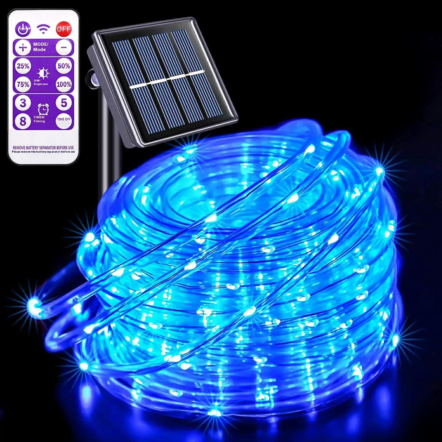 

12m 100 LED 8 Modes Solar String Light PVC Copper Wire Holiday Decorative Lamp with Remote Control Blue