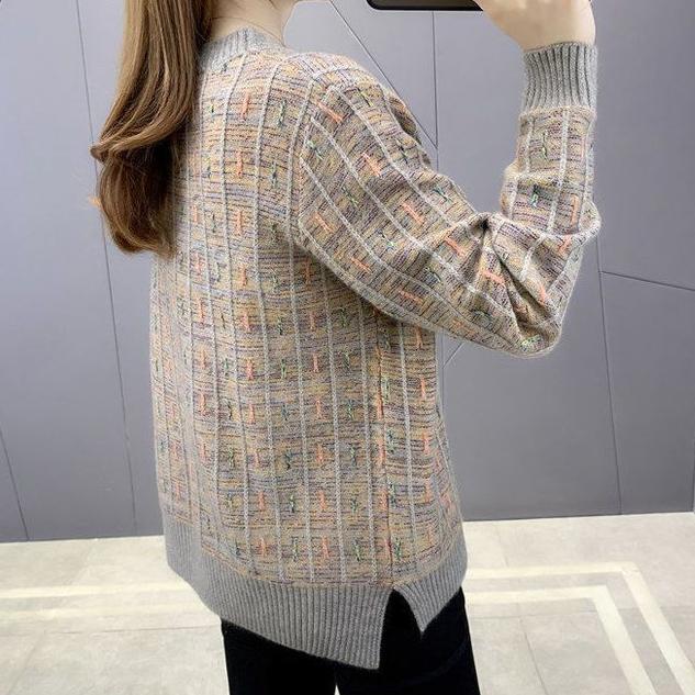 Autumn Winter New  Women Elegant Round Neck Women's Knitting Pullover Stripe Sweater Temperament Korean Version Femme Bottoming Tops