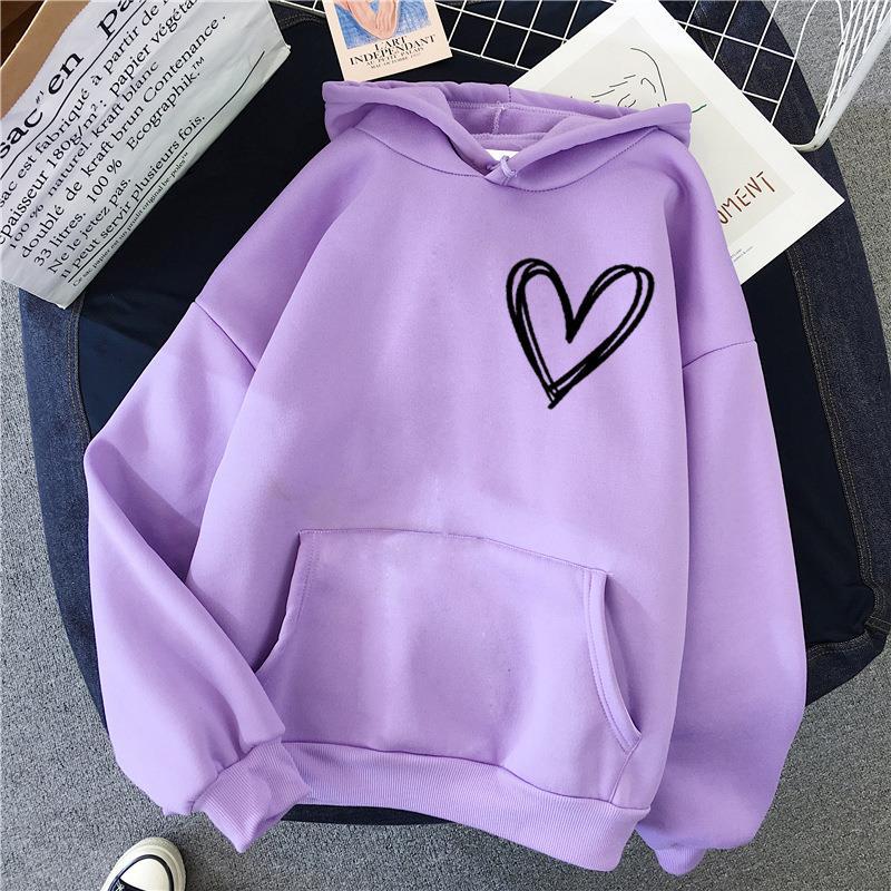 Herz Druck Frauen Sweatshirt Weiche Casual Lose Vintage Weibliche Hoodies Winter Warme Fleece Student Tops
