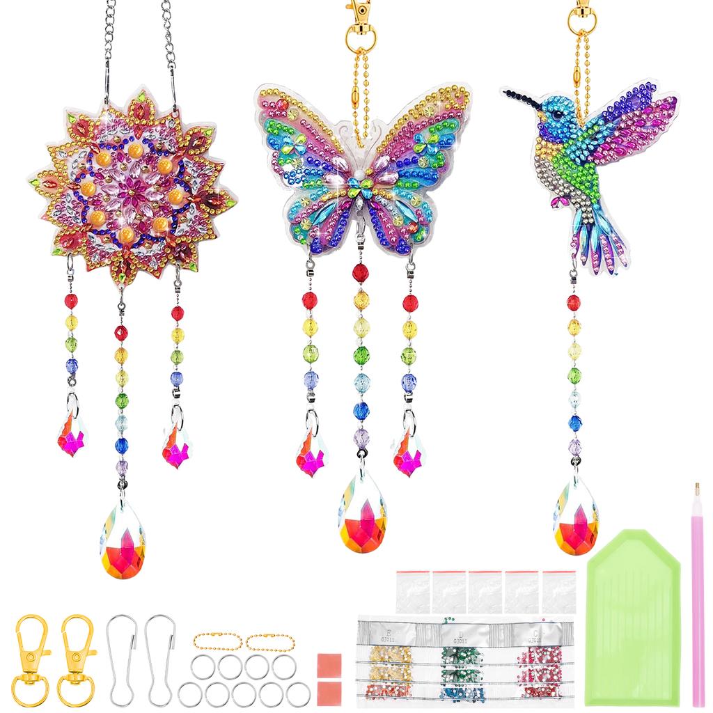 1 Set DIY Diamond Art Wind Chime Kit Crystal Diamond Painting Capture Wind Chime Set 5D Gem Art Wind Chimes for Home Decoration